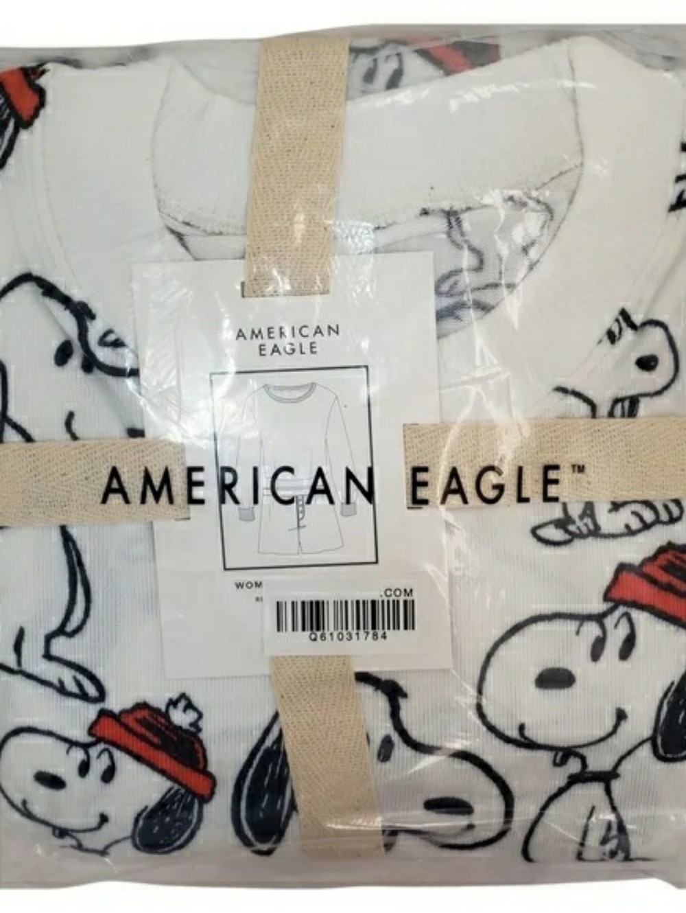 AMERICAN EAGLE Pajama Set Women Snoopy Long Sleeve Shirt & Shorts Plush NWT